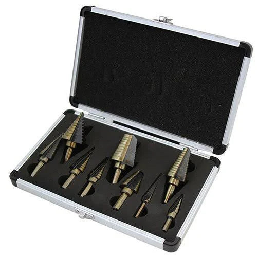 9-Piece Titanium HSS Step Drill Bits Set with Metal Case T227