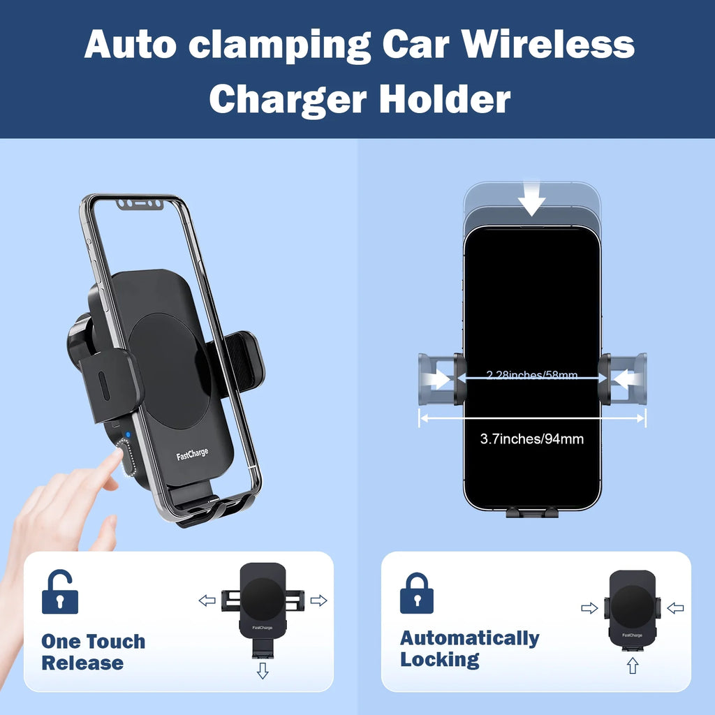 Black 3-in-1 Car Phone Holder Wireless Charger K16961