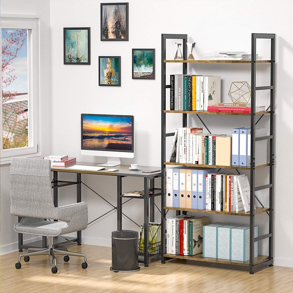 Rustic Brown 5 Tier Wooden and Metal Bookshelf M5008