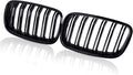 Pair Front Kidney Grille Glossy Black Double Line Dual Slat Fin Pack of 2 J431903