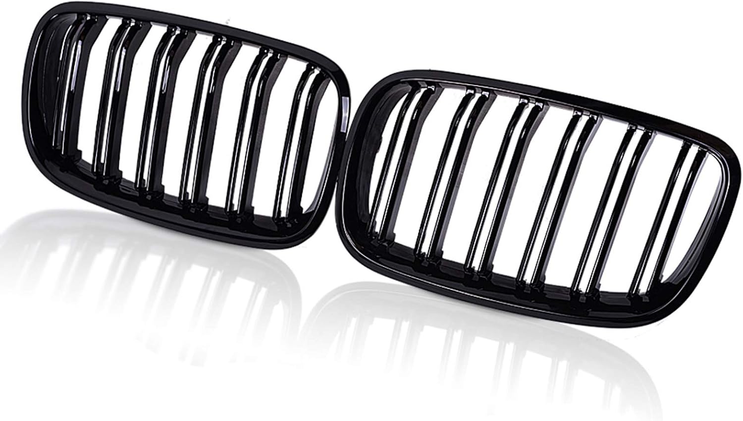 Pair Front Kidney Grille Glossy Black Double Line Dual Slat Fin Pack of 2 J431903
