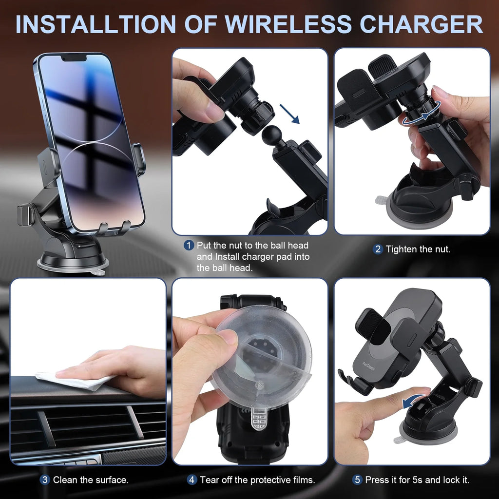 Black 3-in-1 Car Phone Holder Wireless Charger K16961