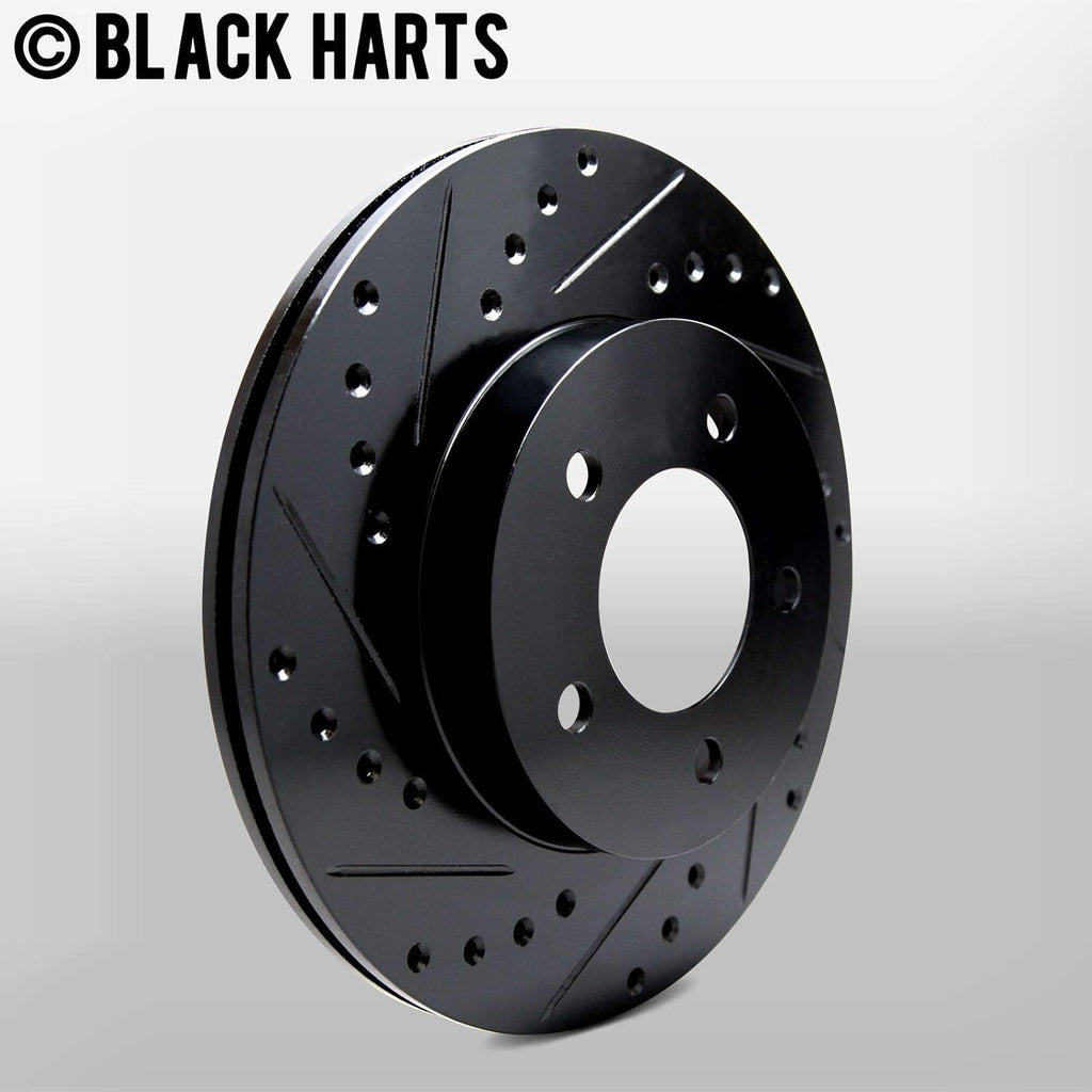 Front Brake Rotors Black Drilled Slotted Heavy Duty Pads Q451
