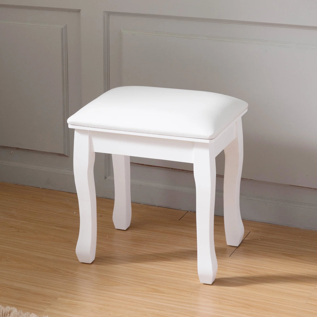 White Wood Vanity Stool with Cushion E67300