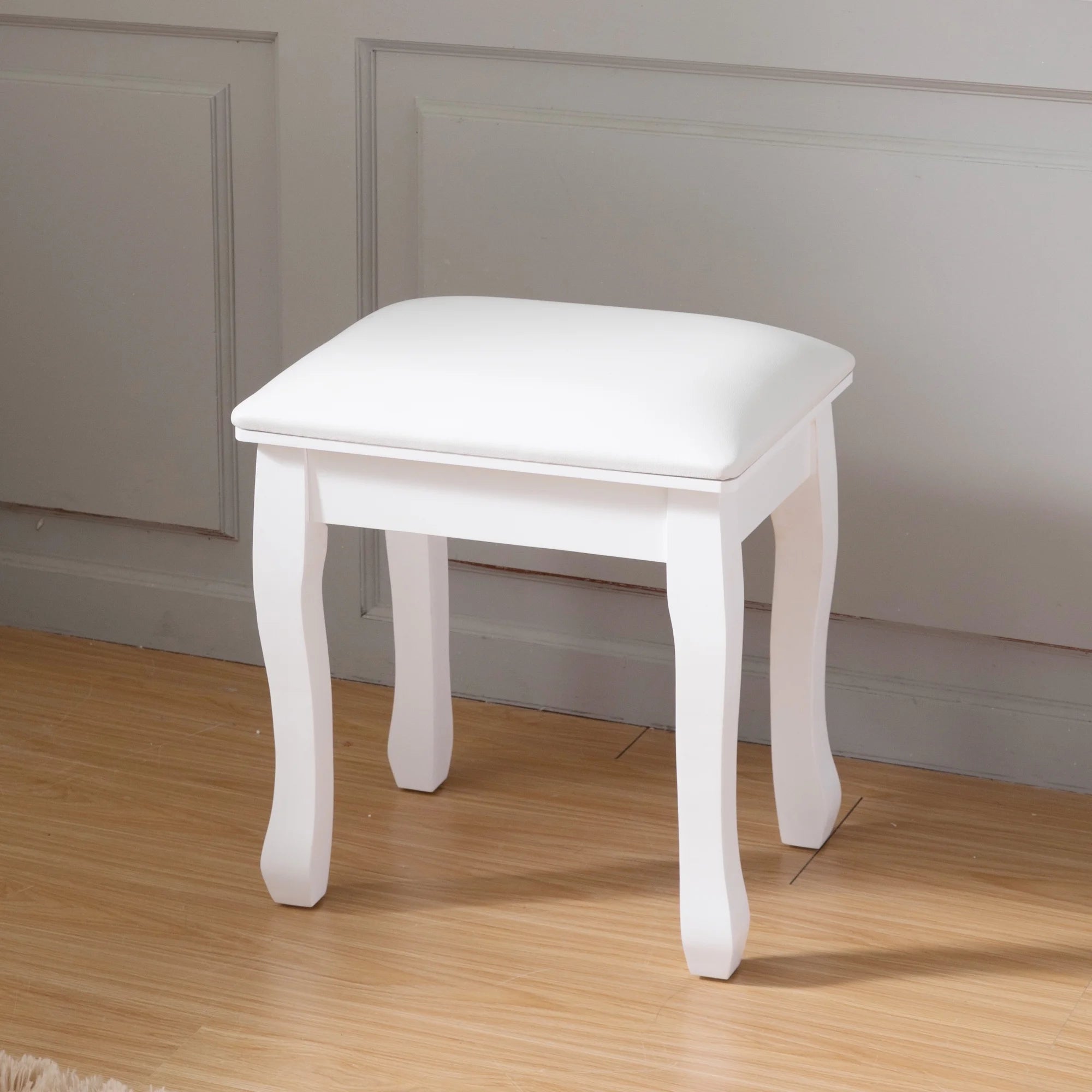 White Wood Vanity Stool with Cushion E67300