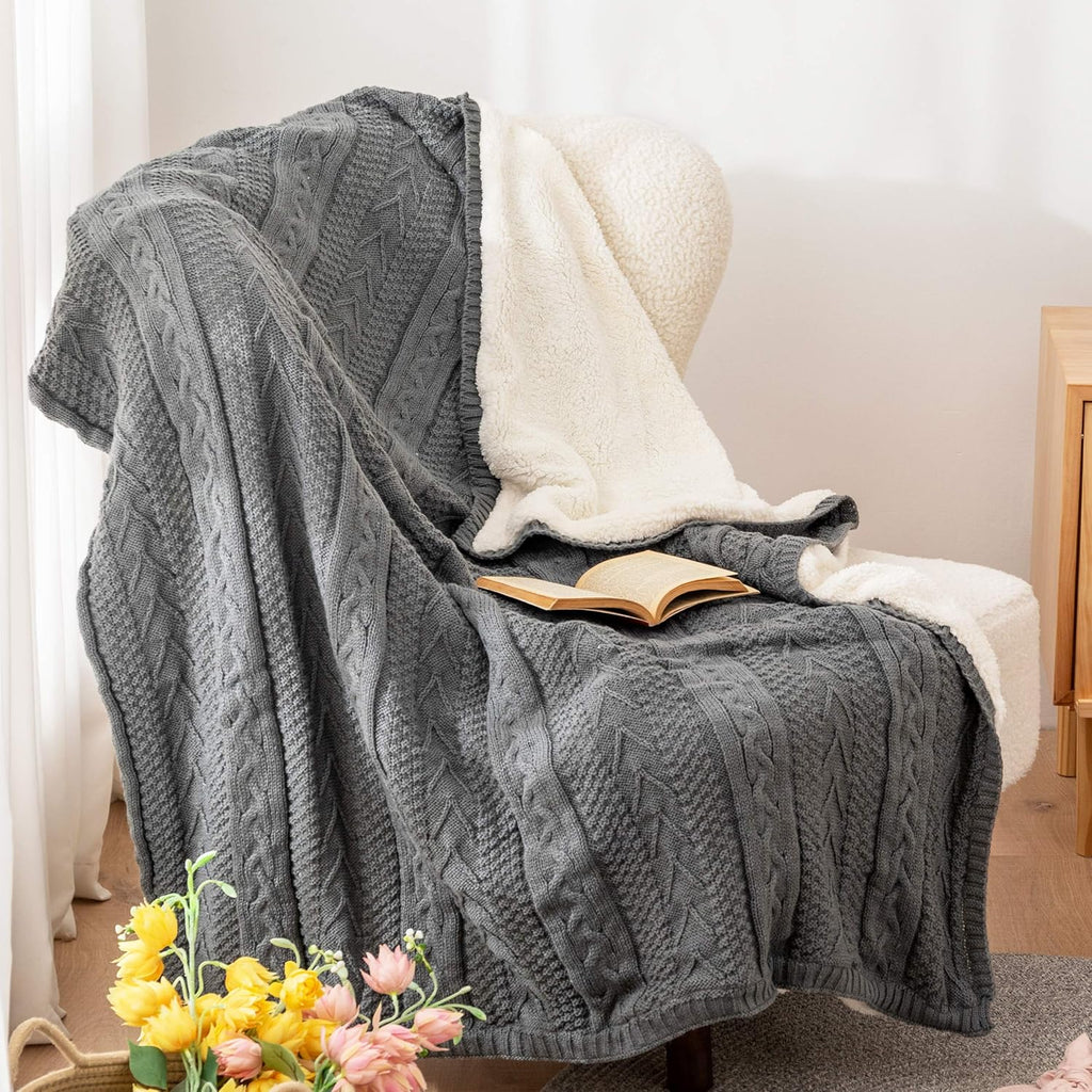 Cable Knit Sherpa Throw Blanket 50x63 Inch X319