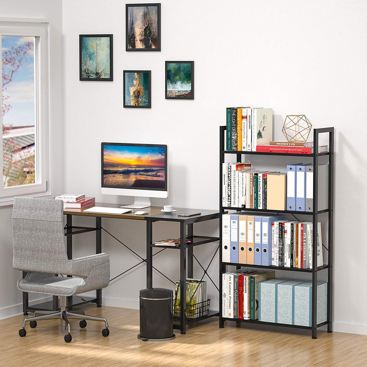 Rustic Brown 5 Tier Wooden and Metal Bookshelf M5008