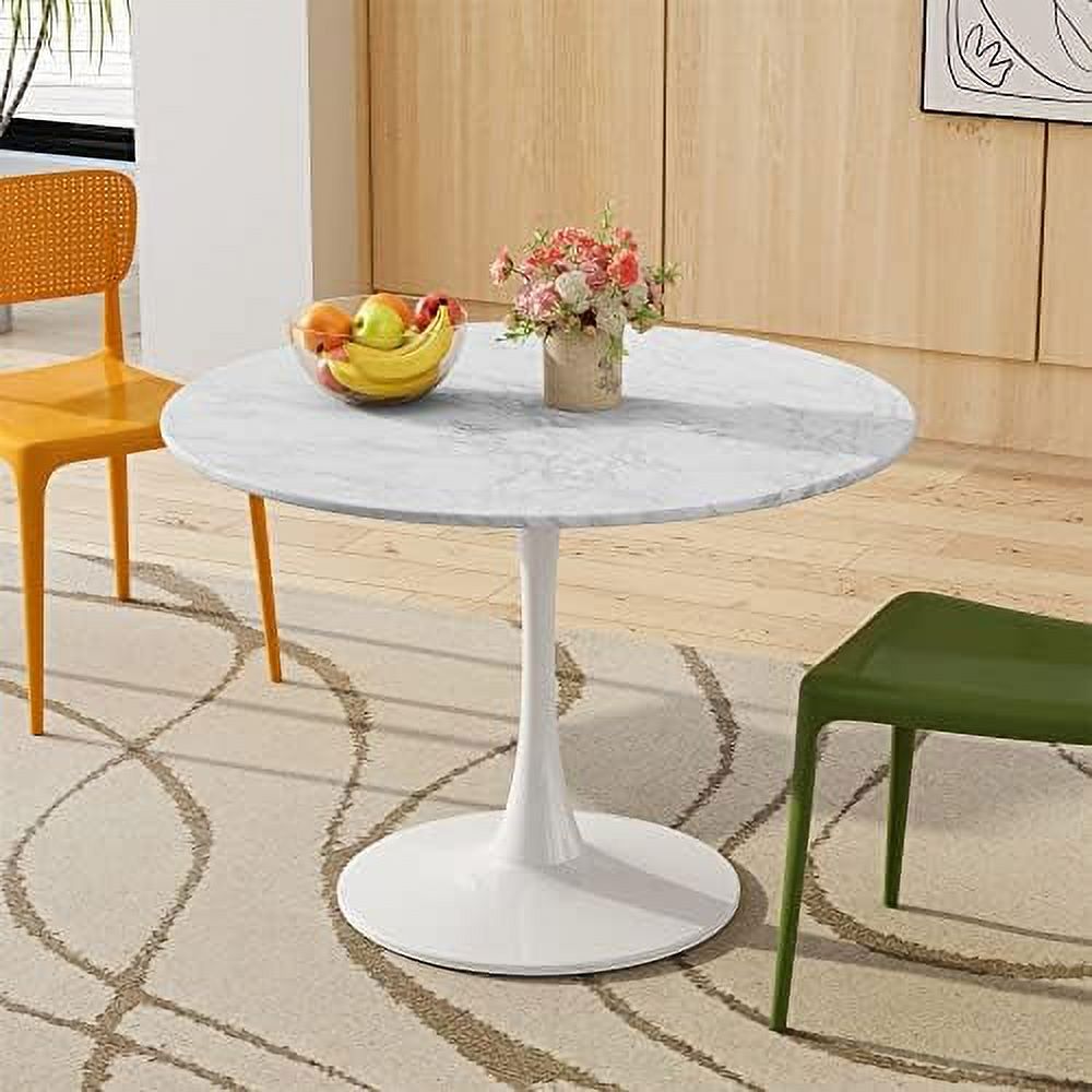 Round Dining Table with Marble Table Top Metal Base Pedestal Table V313873