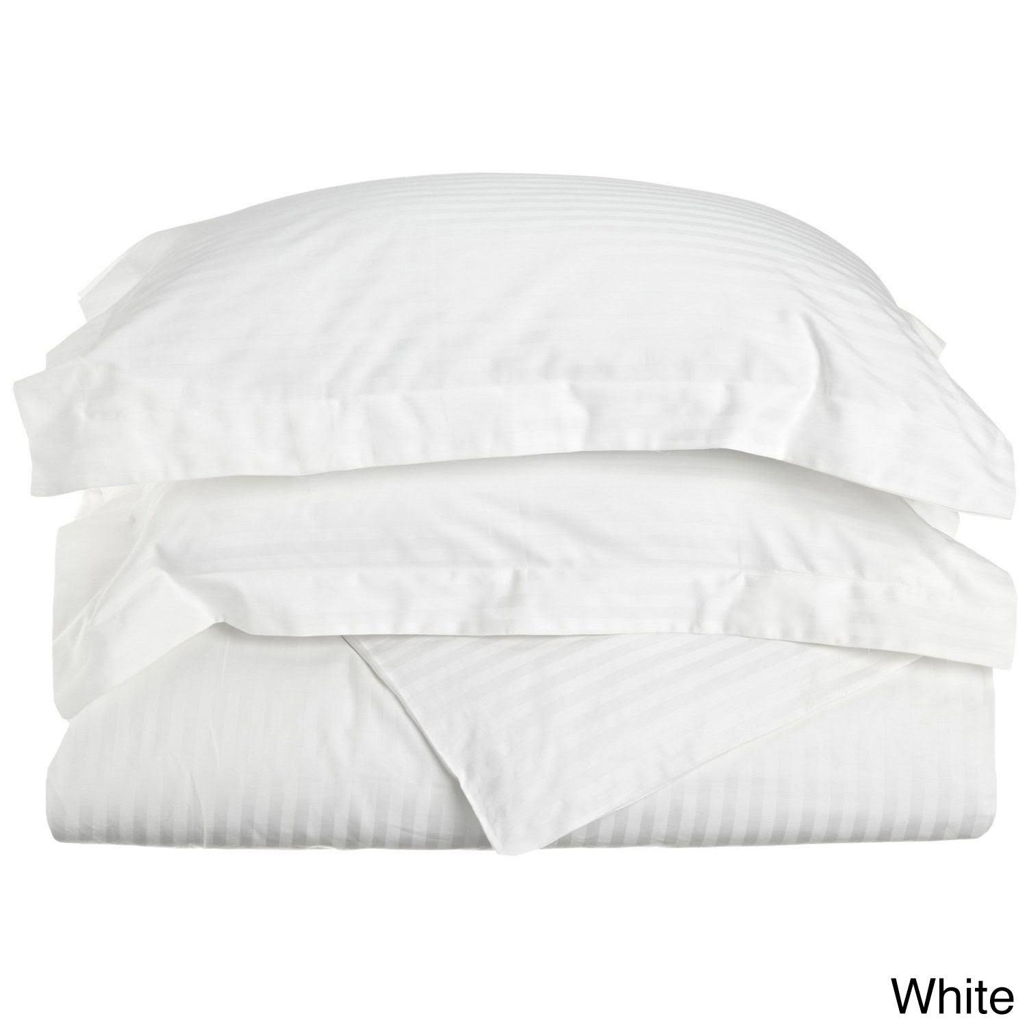 300-Thread Count Egyptian Cotton Stripe Duvet Cover Set, White, King/California King H355027