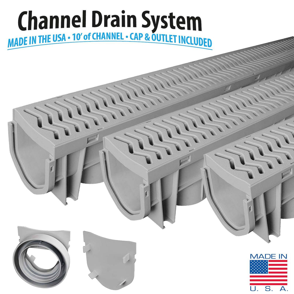 3-Pack Drainage Trench Channel Drain with Grate Z4123