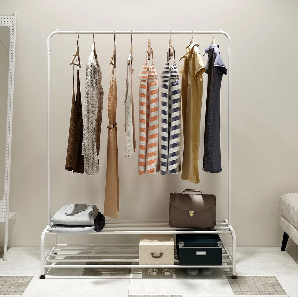 White Metal Garment Rack with Shelves U280373