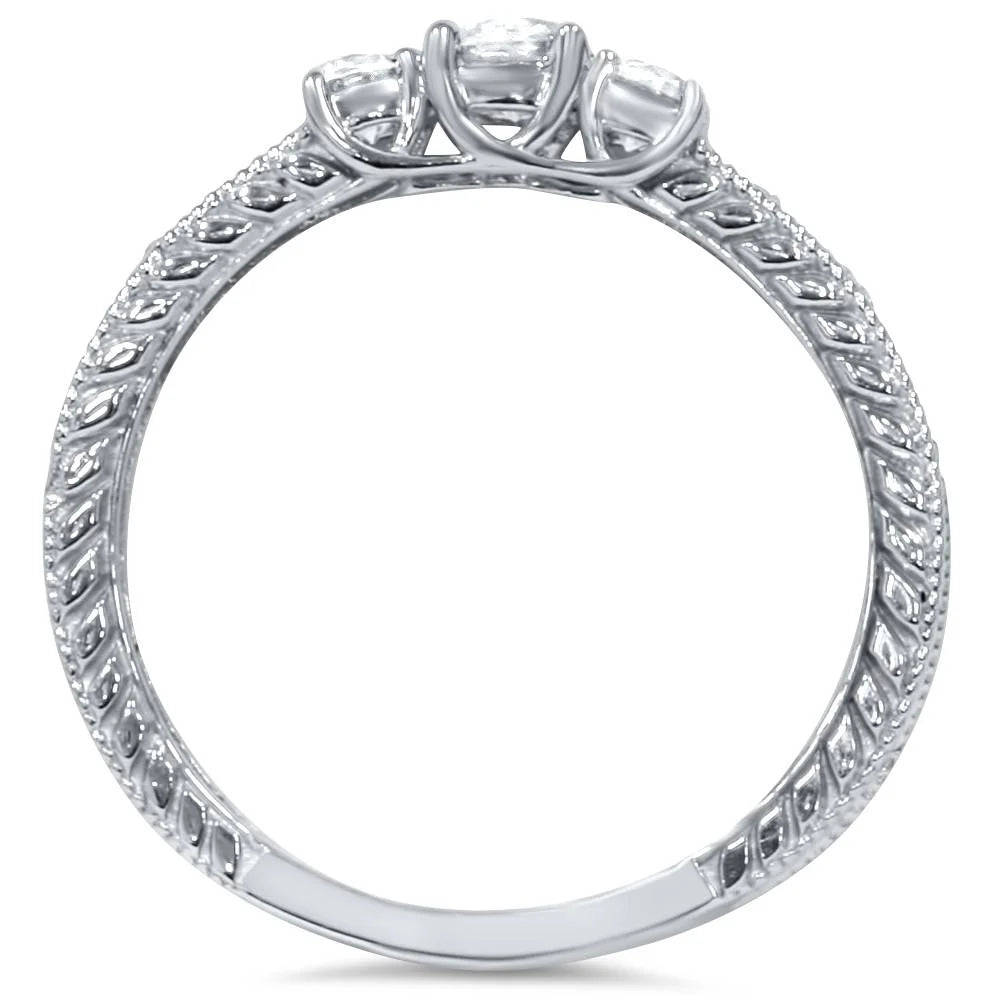 14K White Gold Three Stone Diamond Engagement Ring W522063