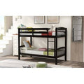 Twin Over Twin Solid Wood Bunk Bed with Ladder, Espresso A1109