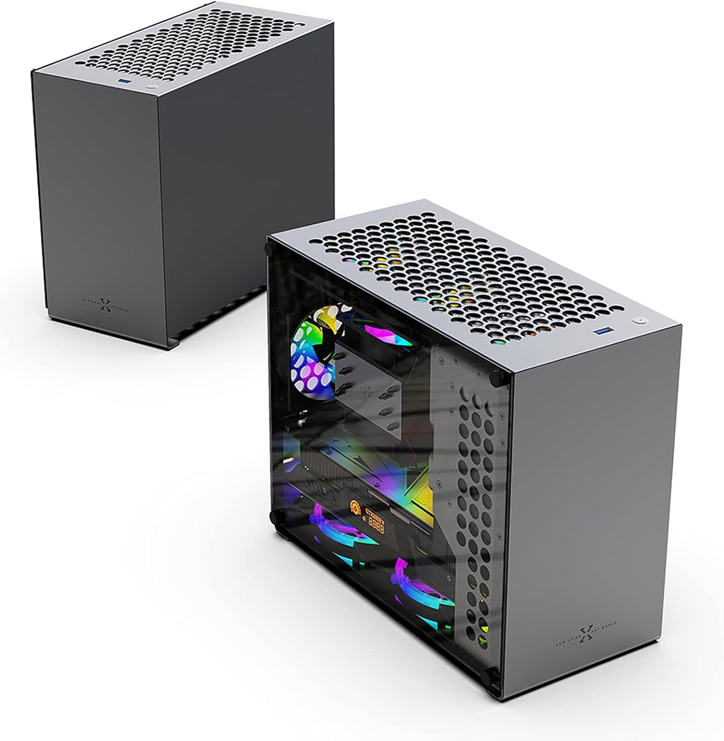 Dark Gray Aluminum Micro ATX Computer Case with Tempered Glass V4620