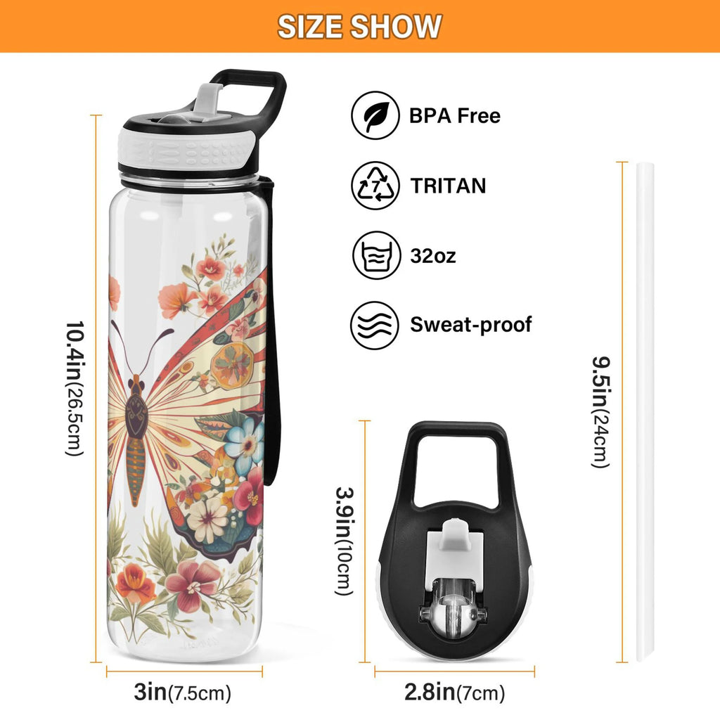 Clear 32oz Tritan Water Bottle with Straw Y930525
