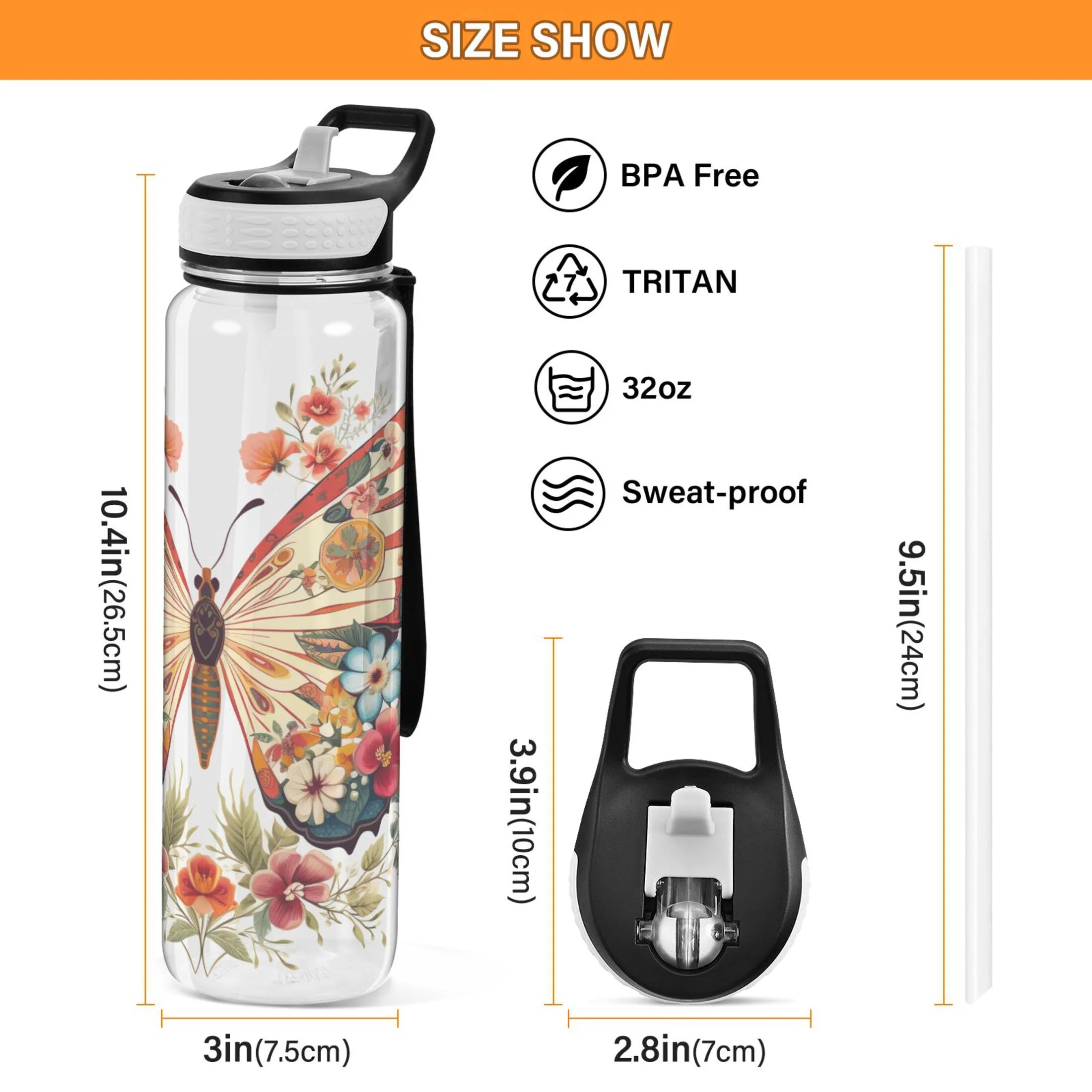 Clear 32oz Tritan Water Bottle with Straw Y930525