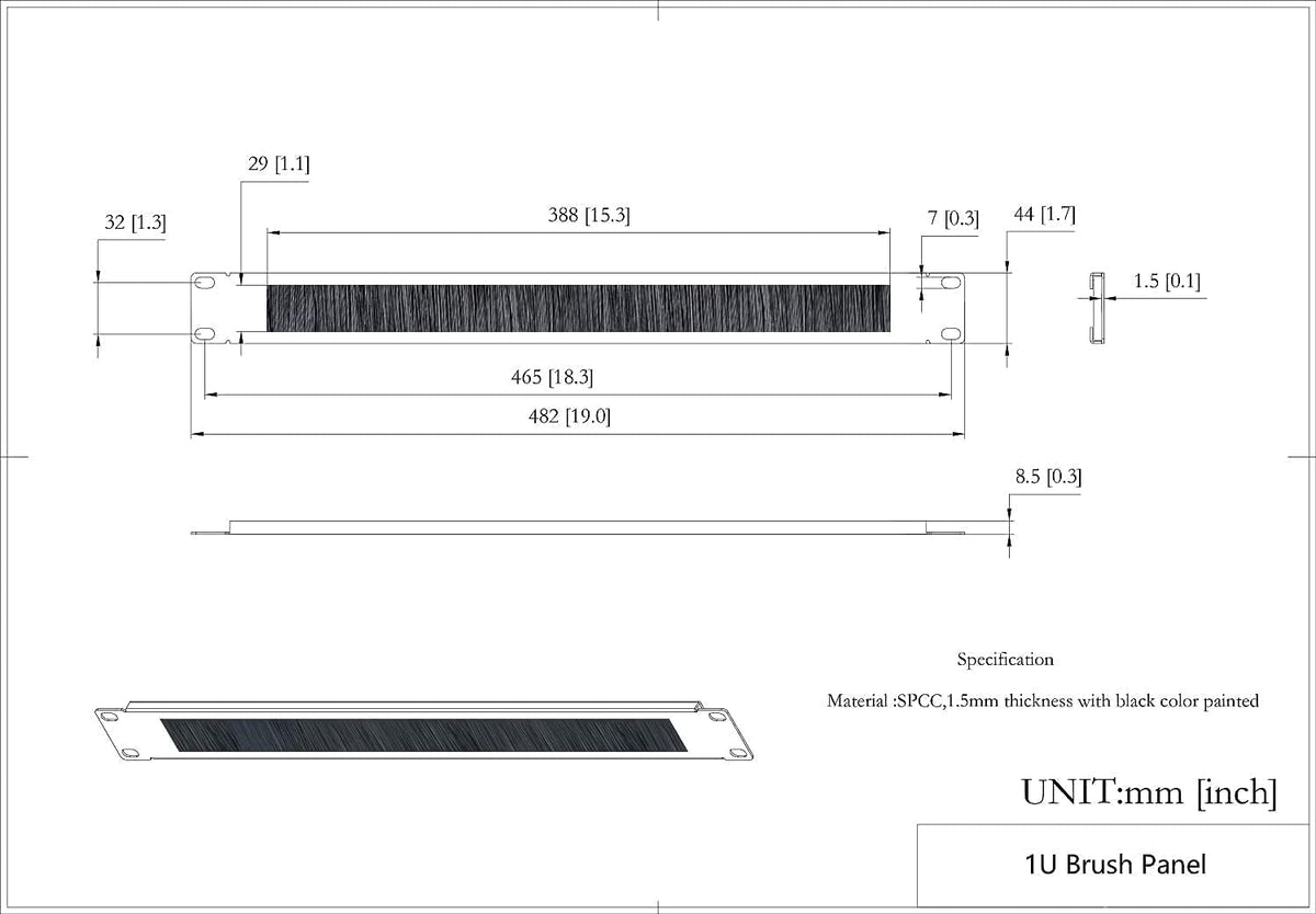 10 Pack 1U Horizontal Rack Mount Cable Management Panel with Cable Entry Brush for 19-Inch Rack Black Q6064