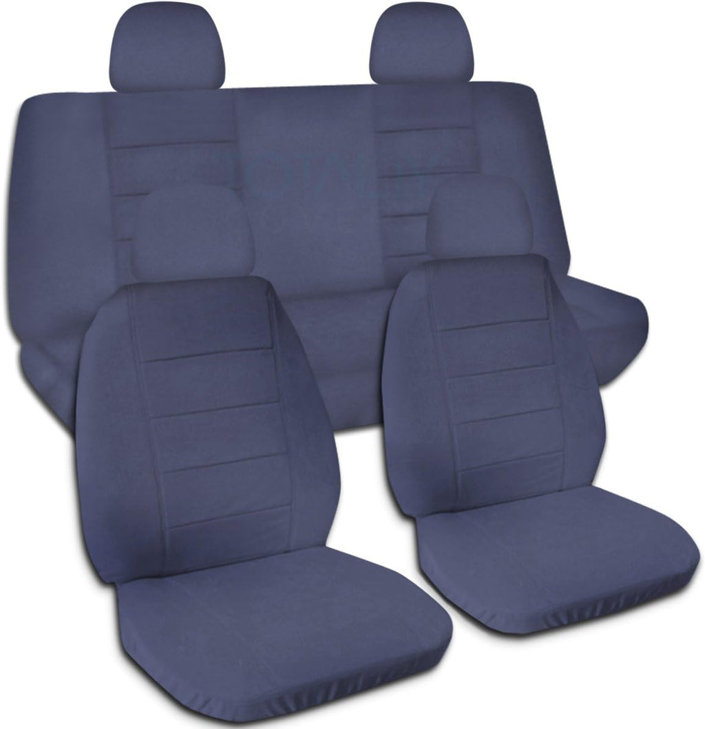 Navy Blue Solid Color Car Seat Covers with 4 Headrest Covers C29594