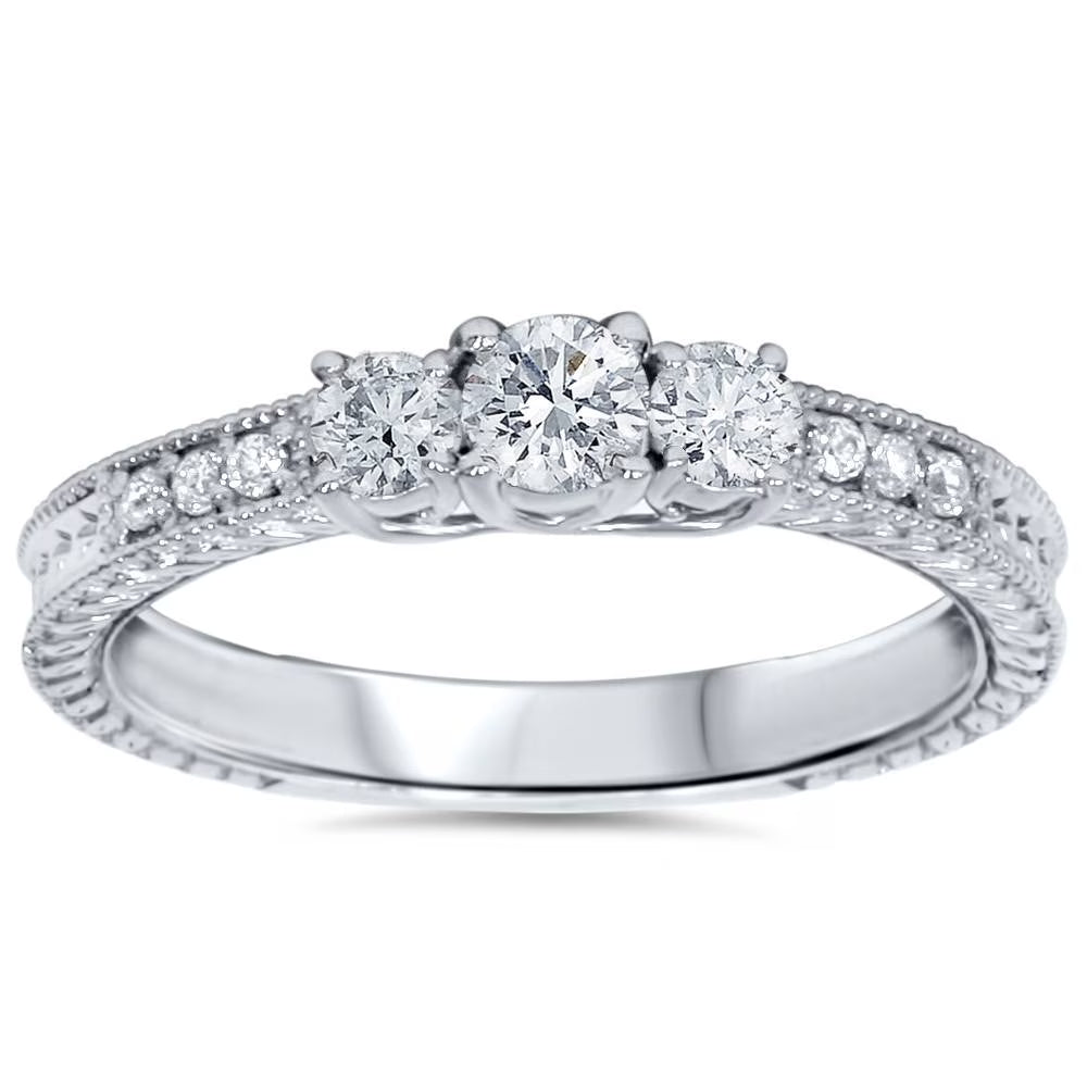 14K White Gold Three Stone Diamond Engagement Ring W522063