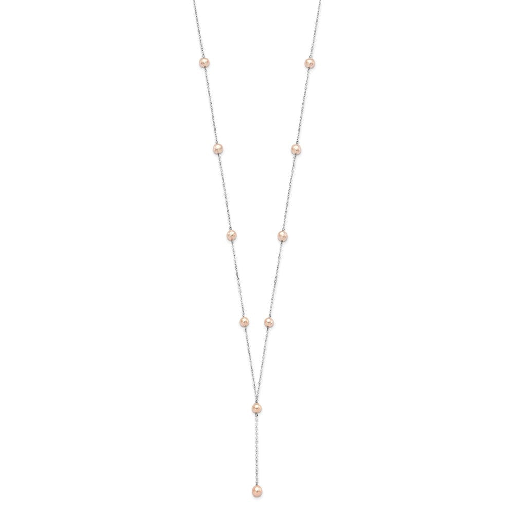 925 Sterling Silver Rhodium-plated Pink Cultured Pearl Y-Drop Necklace 16" S6693