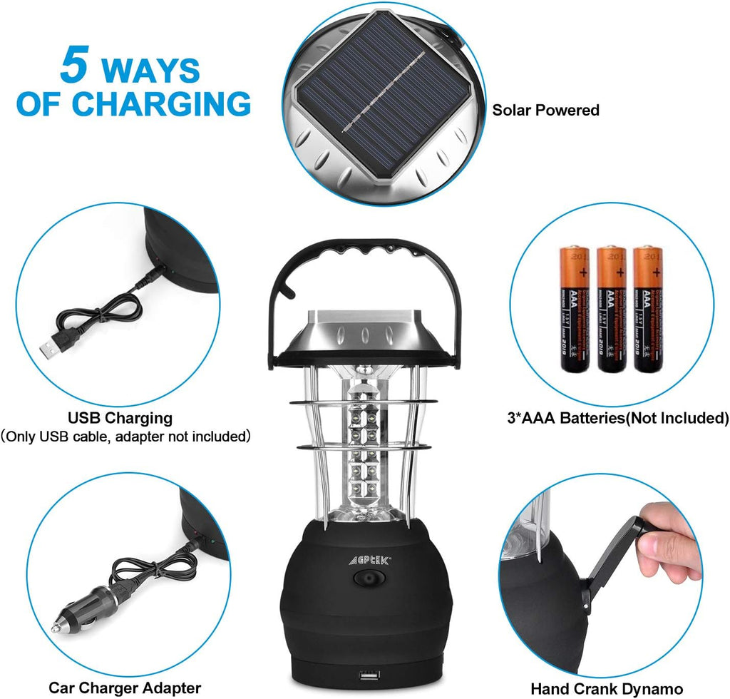 Solar Lantern, 5 Mode Hand Crank Dynamo 36 LED Rechargeable Camping Lantern X814