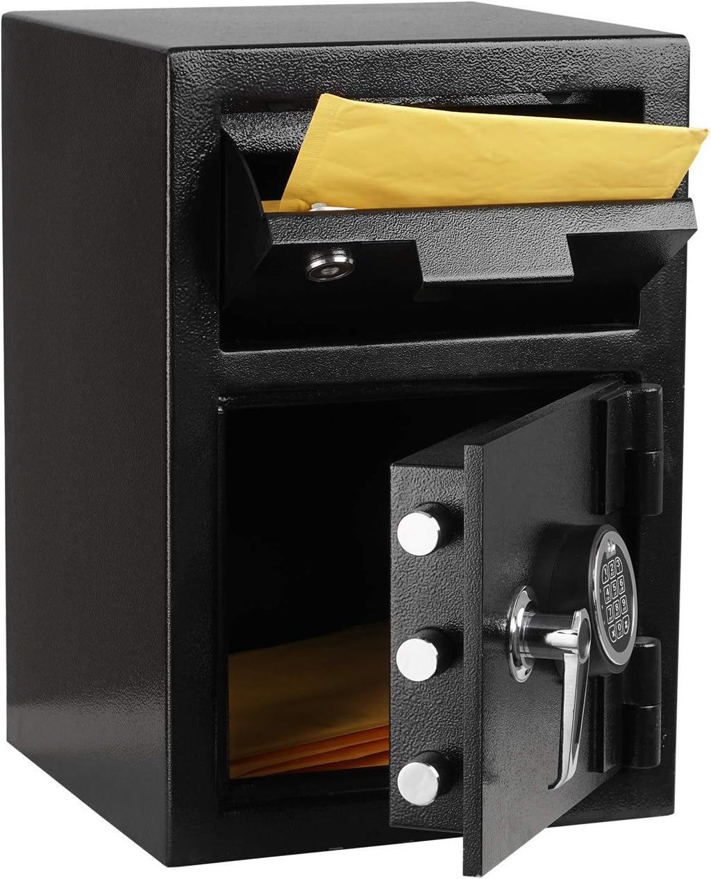 Black Metal Steel Drop Safe Box with Electronic Keypad & Key Lock N637700