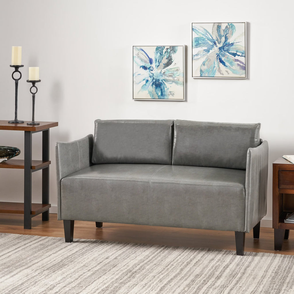 Grey Faux Leather Upholstered Loveseat Y3282