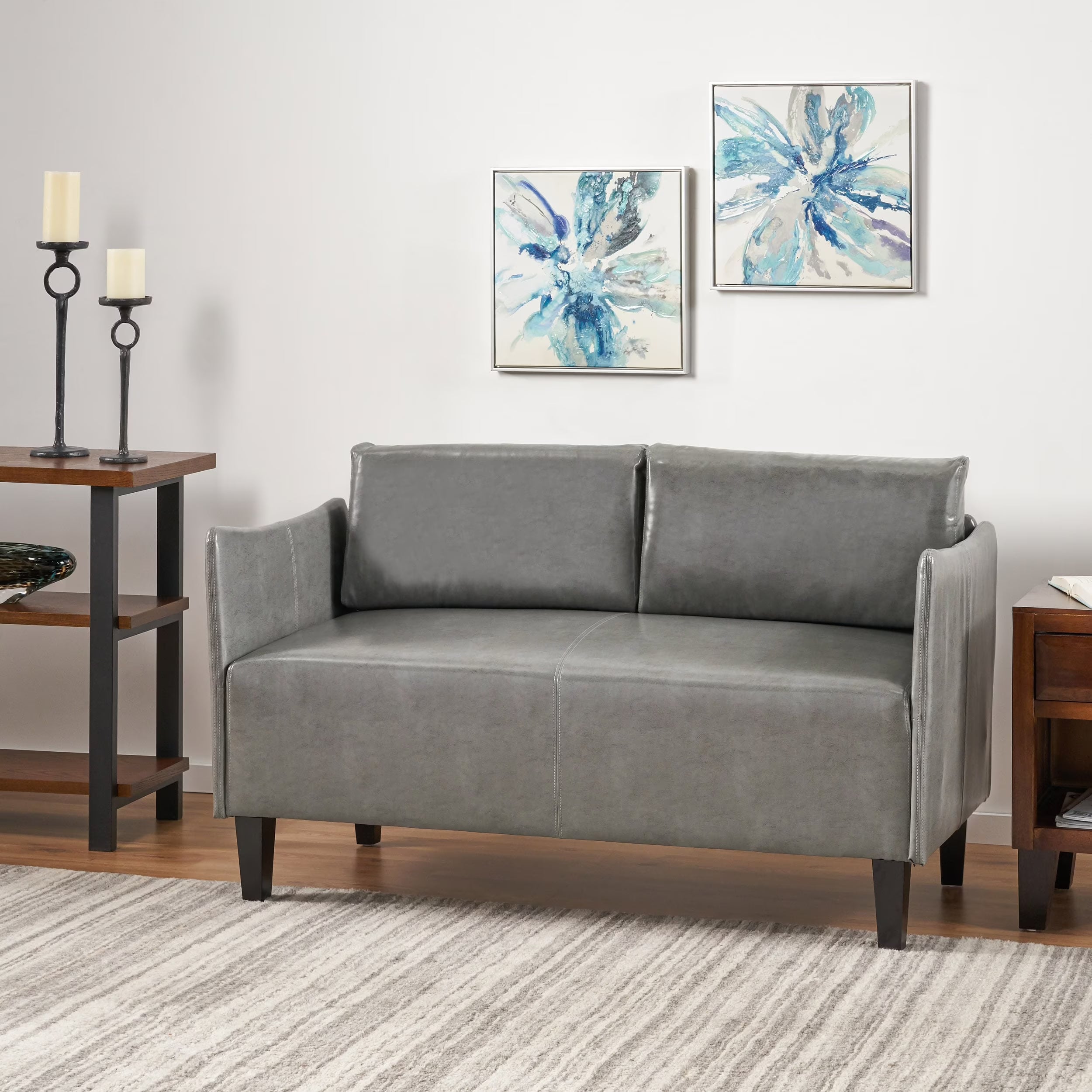 Grey Faux Leather Upholstered Loveseat Y3282