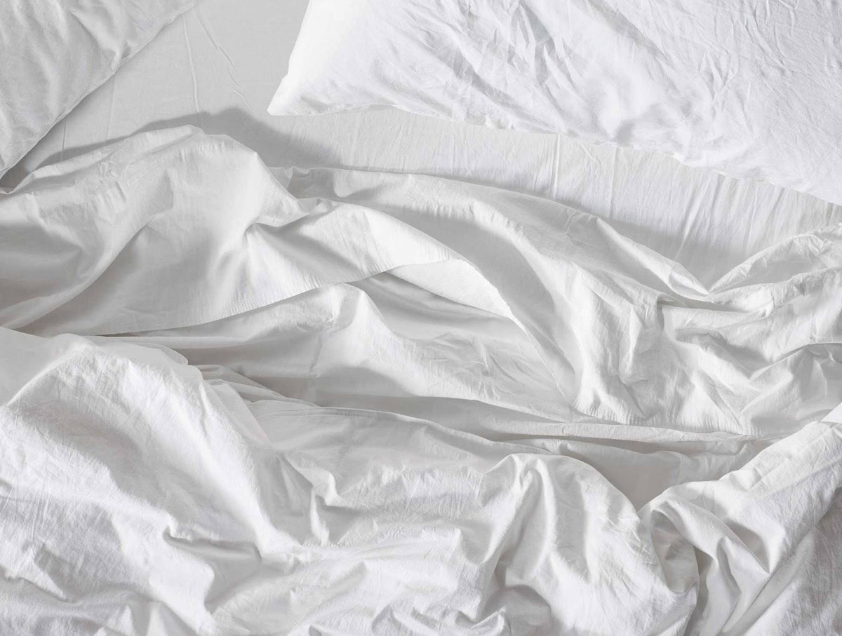 Organic Crinkled Percale Fitted Sheet Twin Steel Blue G1457