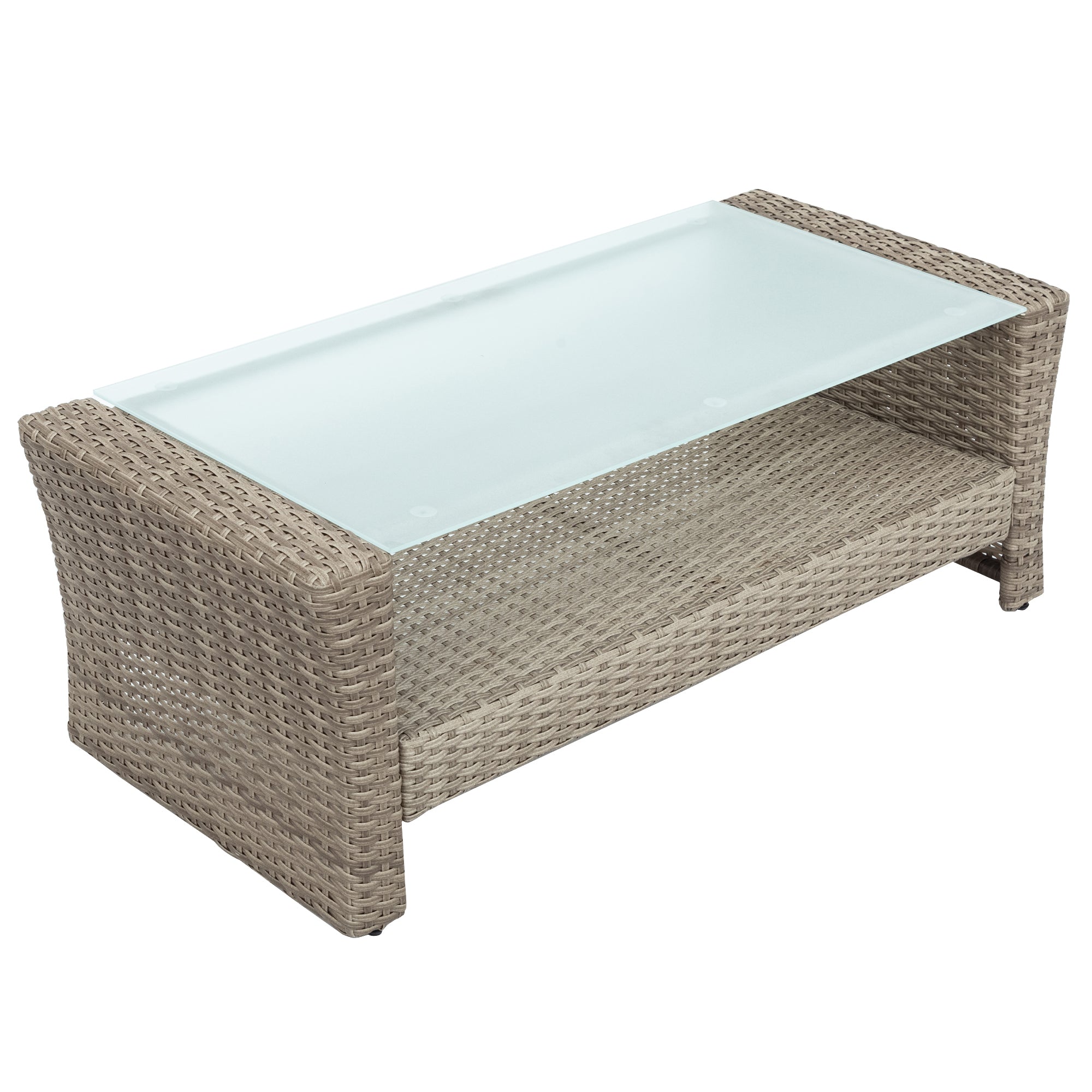 Patio Furniture Set of 4 Rattan Conversation Furniture with Ottoman and Glass Table G210959