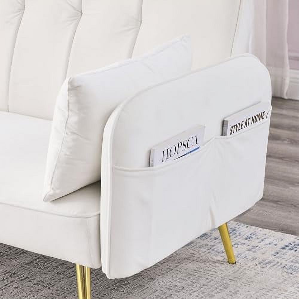 Black Convertible Folding Linen Fabric Futon Sofa Bed with Adjustable Backrest and Metal Legs Z56278