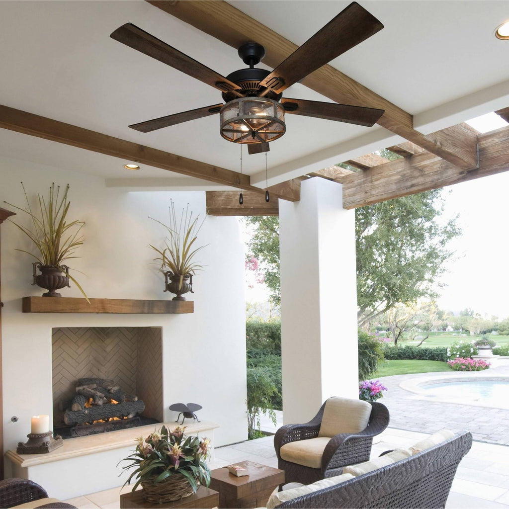 52x22 LED 5-Blade Woodgrain Caged Farmhouse Lighted Ceiling Fan G577498