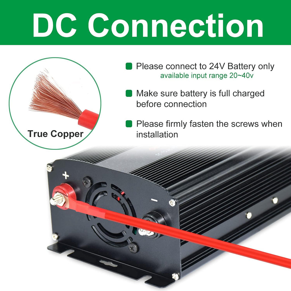 Power Inverter 1000W Pure Sine Wave 24v to 110v 120v Surge 2000 Watt Converter dc to ac with Cigarette Lighter Z487292