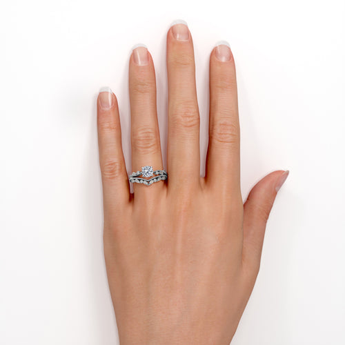 1.50 Carat Round Cut Moissanite and Real Diamond Bridal Ring Set C246