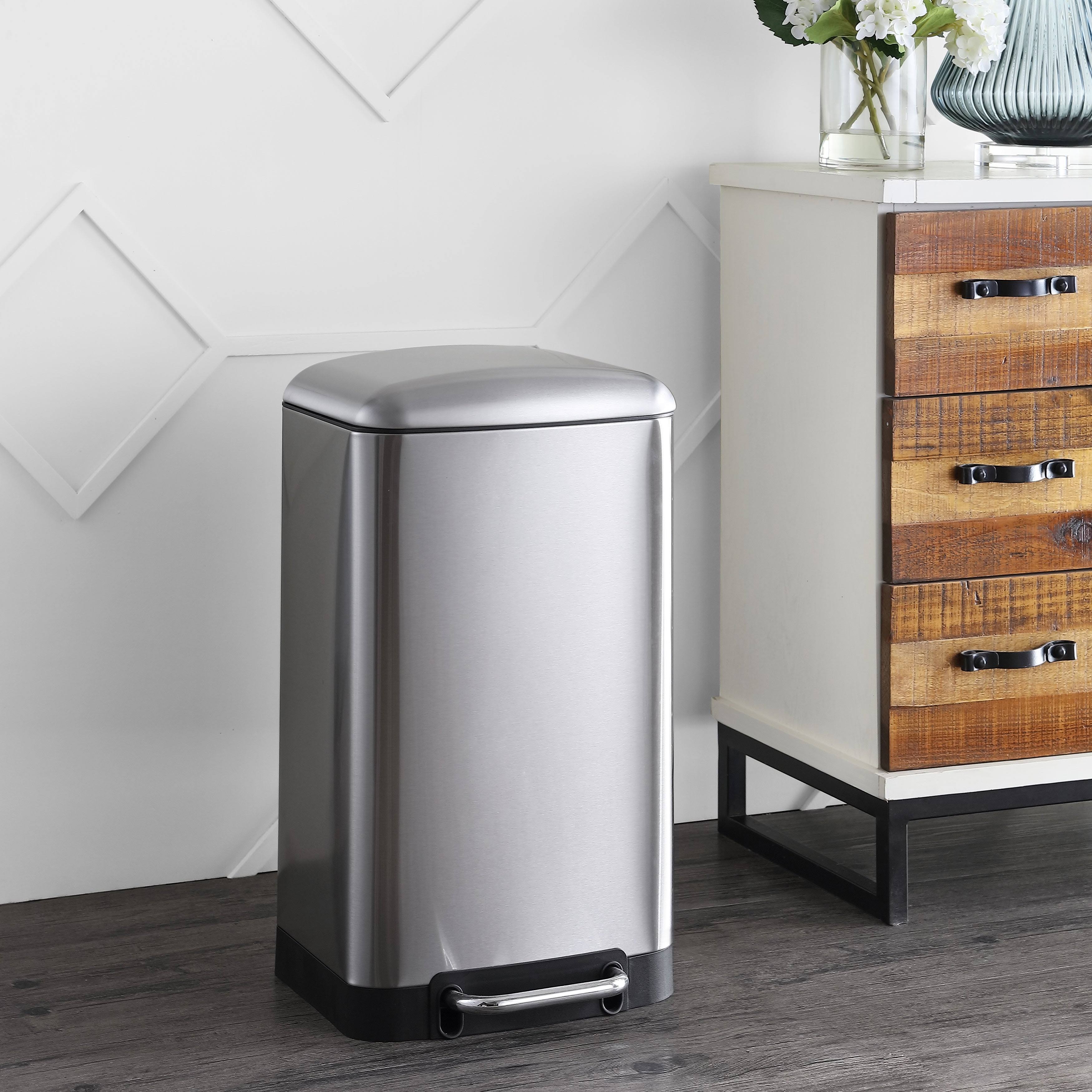 Rectangular 8-Gallon Soft-Close Lid Stainless Steel Trash Can M1229