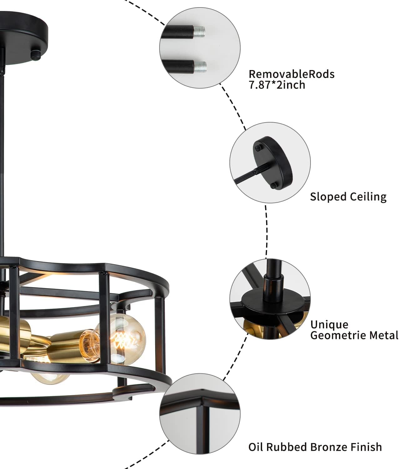 4-Light Black Drum Ceiling Chandelier D30606