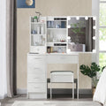 White Vanity Desk with LED Lighted Sliding Mirror and Stool N969