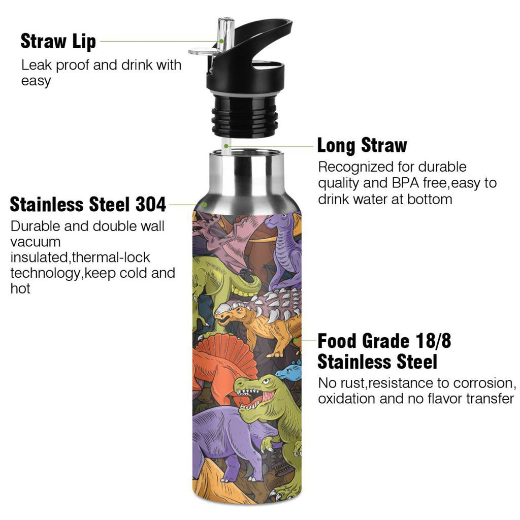Camouflage Dinosaurs Stainless Steel Water Bottle with Straw Lid 20 OZ G28663