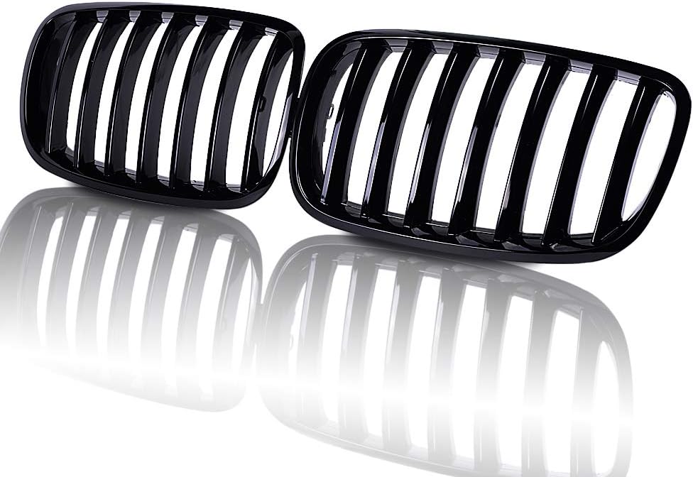 Pair Front Kidney Grille Glossy Black Double Line Dual Slat Fin Pack of 2 J431903