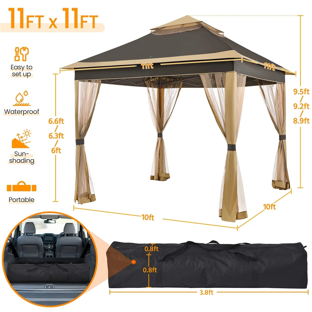 11x11 FT Pop-Up Gazebo with 4 Mesh Sidewalls W584