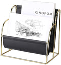 4-Slot Wood Leather Desk Files Organizer C205
