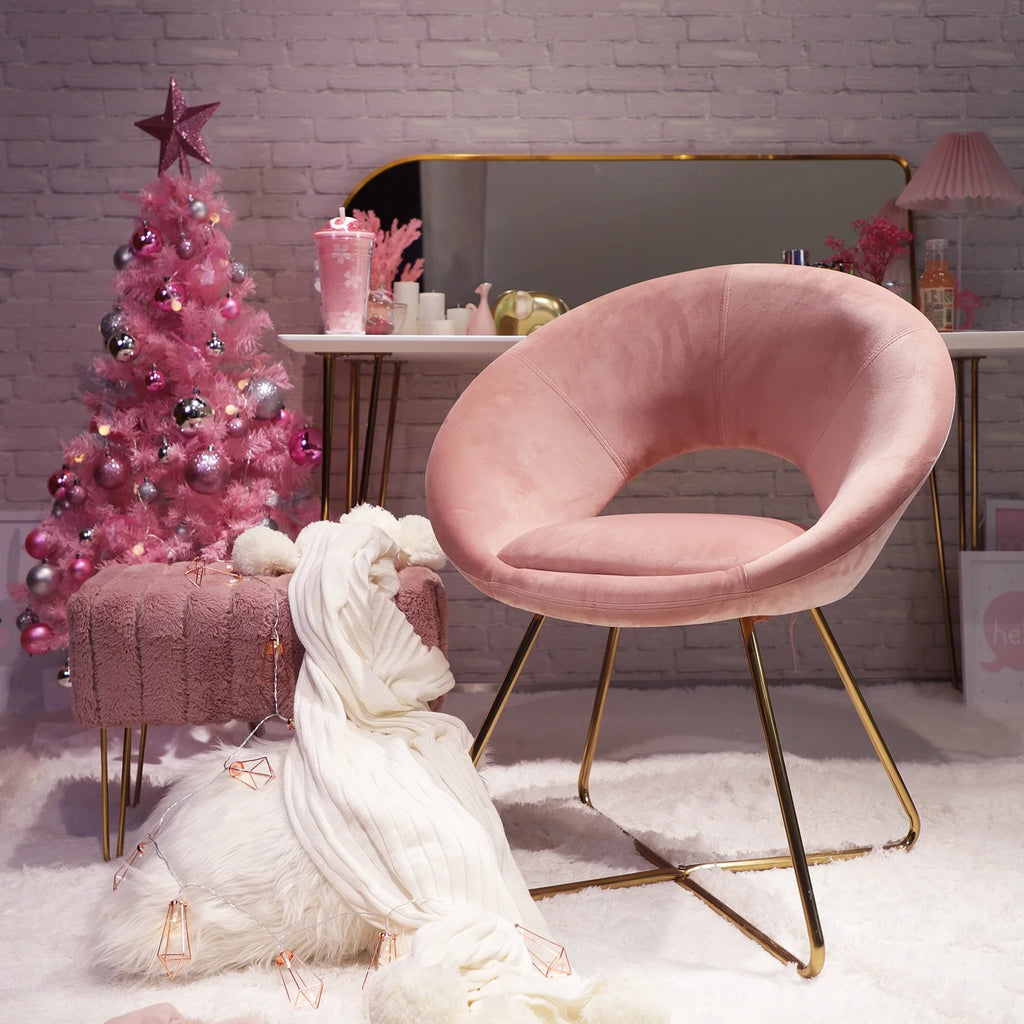 Salmon Pink Velvet Accent Chair Set of 2 with Gold Metal Legs U484