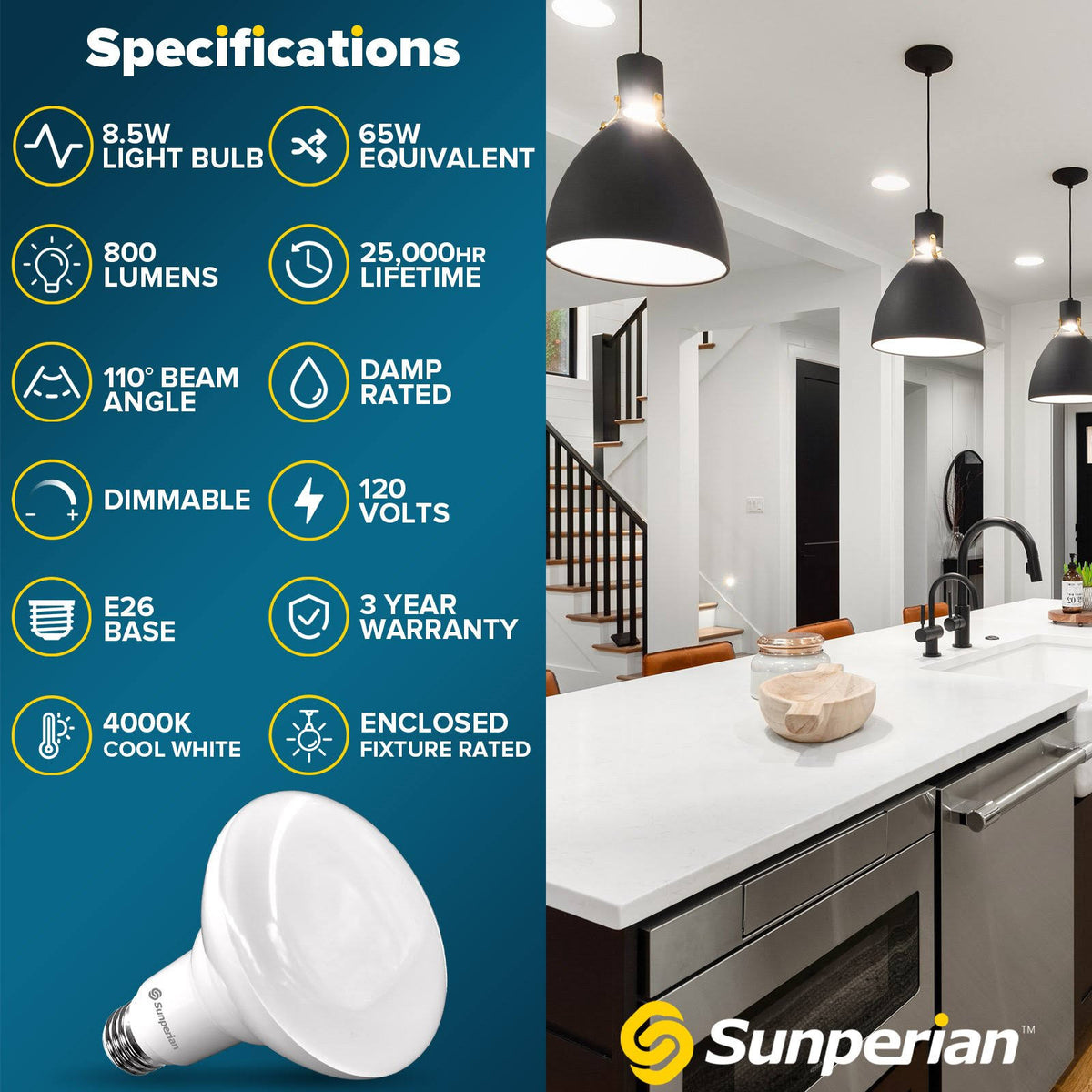 12 Pack BR30 LED Bulb 8.5W 4000K Cool White 800lm Dimmable Flood Light Bulbs X52030