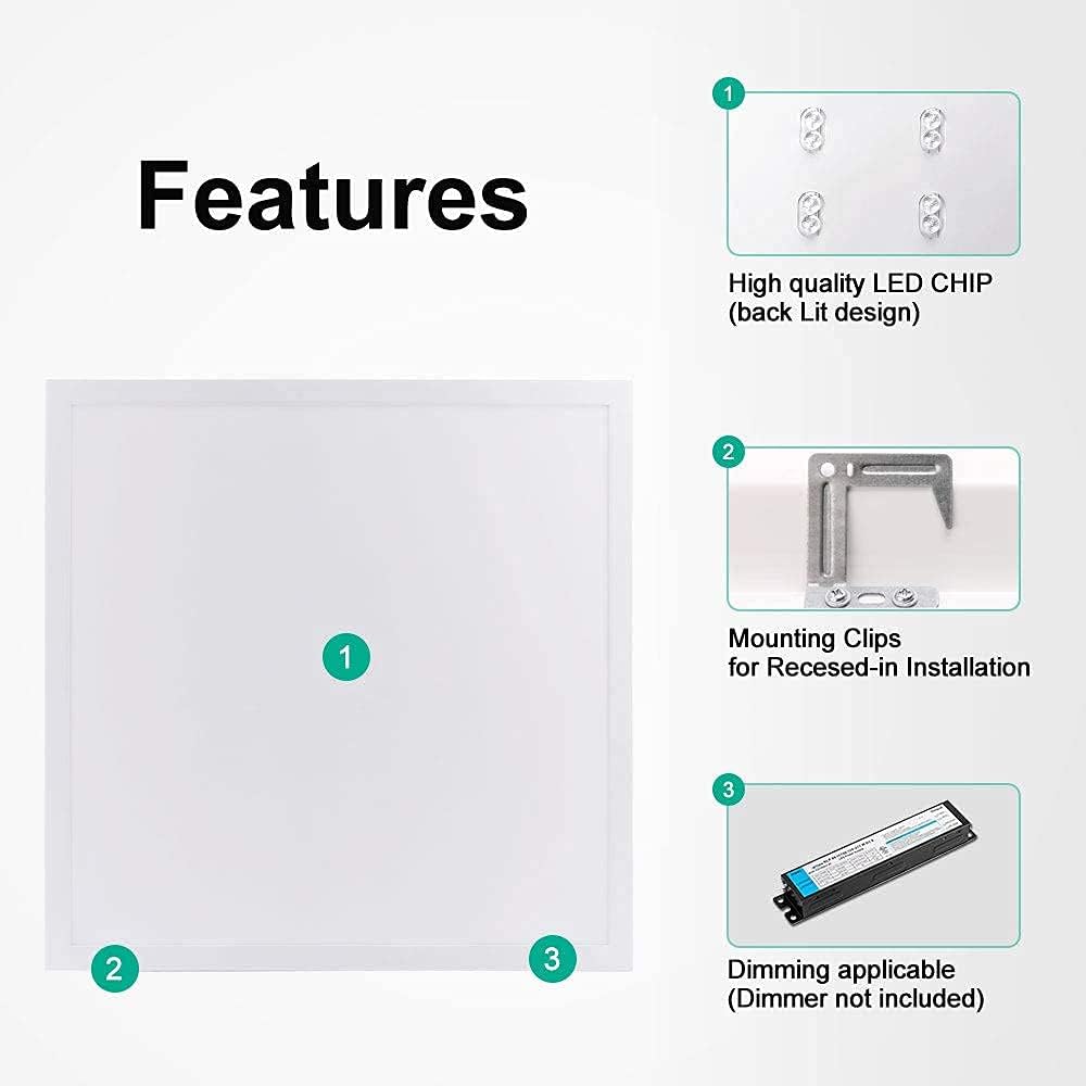 2X2 FT 39W 4000K 4290 LM Back Lit LED Flat Panel Troffer Light Fixture, 4-Pack Y728