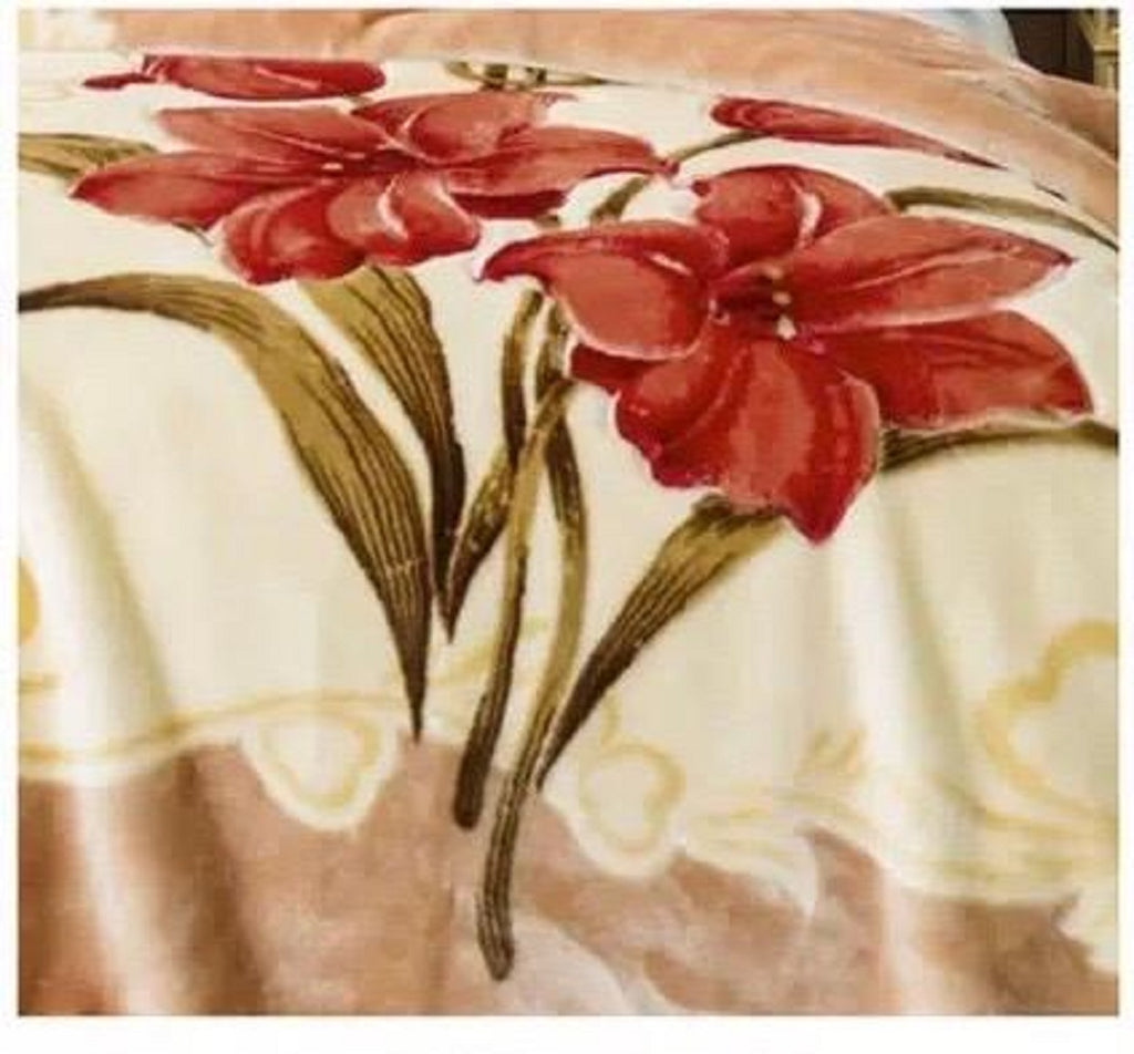 King Orange Red/Cream Reversible Faux Mink Fleece Blanket F1703