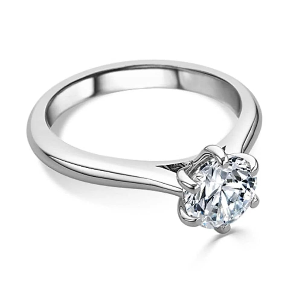 18K White Gold Plated Moissanite Solitaire Engagement Ring 925 Sterling Silver M859