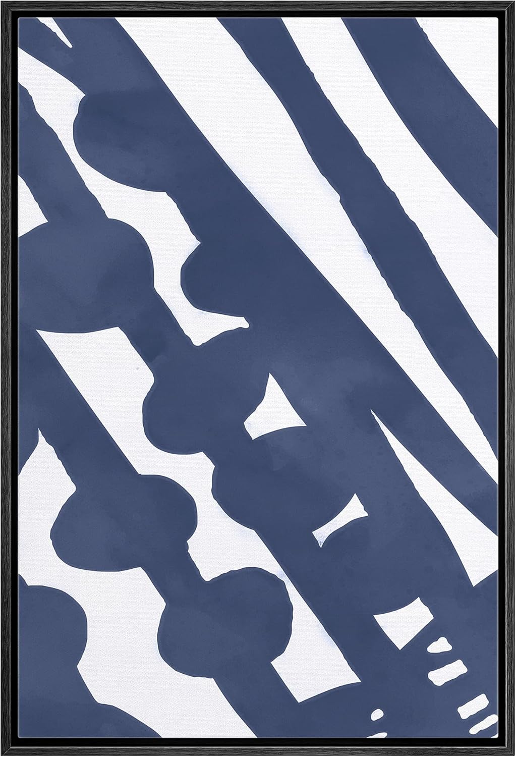 Framed Canvas Print Wall Art Blue Paint Strokes Abstract Shapes Modern Art 16x24 Natural P916