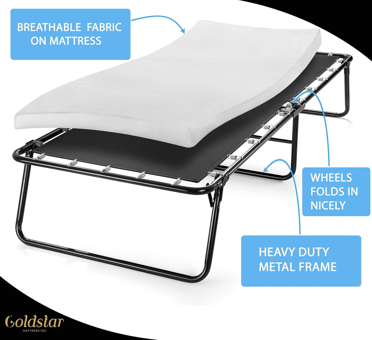 Large Rollaway Folding Guest Bed with 3-Inch Memory Foam Mattress M77286