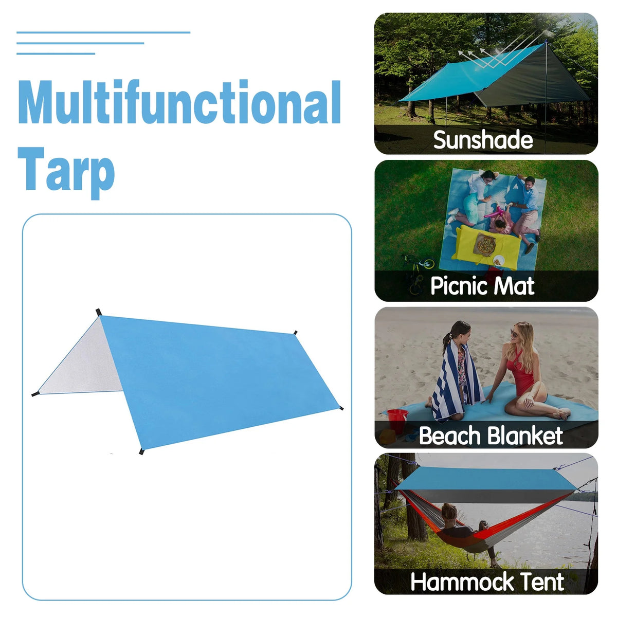9.8 * 9.8ft Waterproof Camping Tarp Sunshade Rain Shelter Lightweight Tarpaulin Canopy E8395
