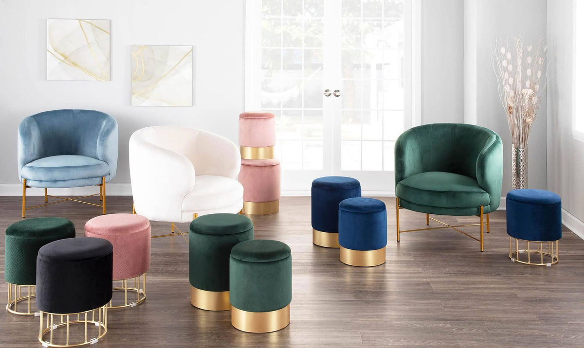 Green Velvet Nesting Ottoman Set with Gold Metal P93248
